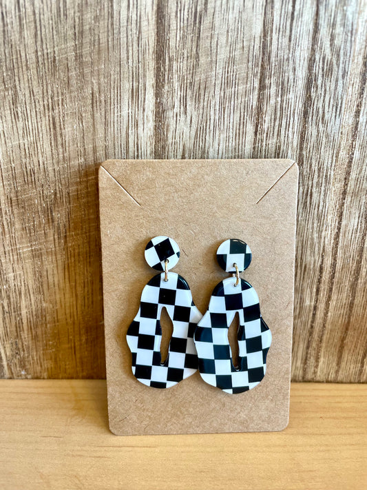 Checkered Geometric Drop Earrings